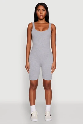 Womens Iris Rib Knit Biker Romper, Grey, Size M