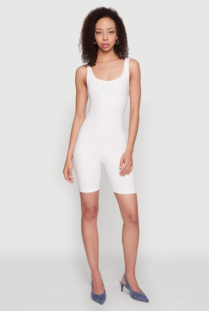 Womens Iris Rib Knit Biker Romper, White,