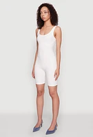 Womens Iris Rib Knit Biker Romper, White,
