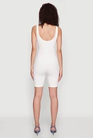 Womens Iris Rib Knit Biker Romper, White,