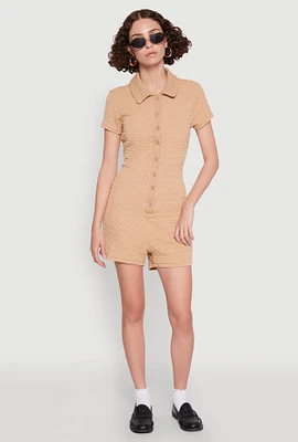 Womens Iris Textured Knit Short Sleeve Romper, Beige, Size M