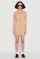 Womens Iris Textured Knit Short Sleeve Romper, Beige, Size M