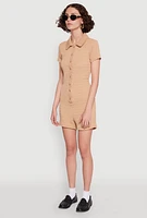 Womens Iris Textured Knit Short Sleeve Romper, Beige, Size M