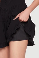 Womens Iris Open Back Corset Tiered Romper, Black,