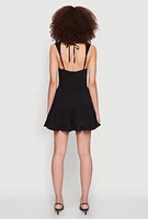 Womens Iris Open Back Corset Tiered Romper, Black, Size M