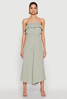 Womens Almost Famous Ruffle Overlay Smocked Waist Jumpsuit, Green, Size M