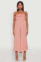 Womens Almost Famous Ruffle Overlay Smocked Waist Jumpsuit, Pink, Size XL