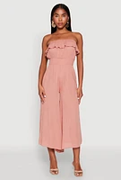 Womens Almost Famous Ruffle Overlay Smocked Waist Jumpsuit, Pink, Size XL