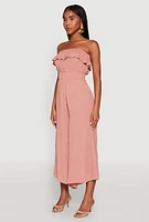 Womens Almost Famous Ruffle Overlay Smocked Waist Jumpsuit, Pink, Size XL