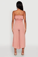 Womens Almost Famous Ruffle Overlay Smocked Waist Jumpsuit, Pink, Size XL