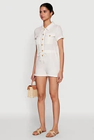 Womens Almost Famous Gauze Knit Romper, White, Size M