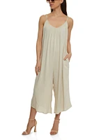 Womens Cropped Wide Leg Jumpsuit, Beige, Size XL