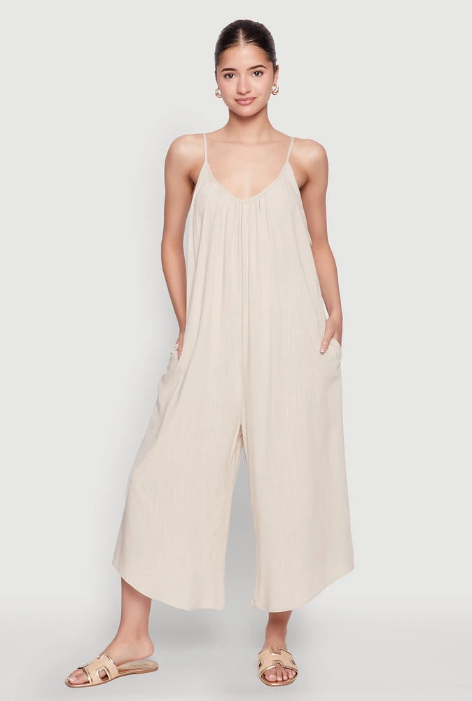 Womens Cropped Wide Leg Jumpsuit,