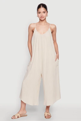 Womens Cropped Wide Leg Jumpsuit,