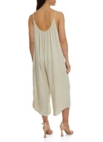 Womens Cropped Wide Leg Jumpsuit, Beige, Size L