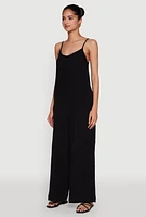 Womens Gauze Knit Wide Leg Jumpsuit, S