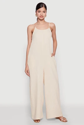 Womens Gauze Knit Wide Leg Jumpsuit,