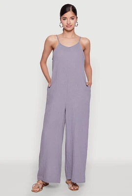 Womens Gauze Knit Wide Leg Jumpsuit,