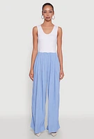 Womens Ponte Wide Leg Pleated Jumpsuit,