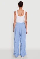 Womens Ponte Wide Leg Pleated Jumpsuit,
