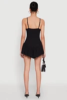 Womens V Neck Ruffle Cami Romper, Black, Size L