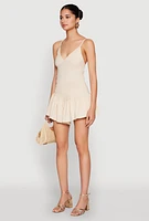 Womens V Neck Ruffle Cami Romper, Beige, Size S