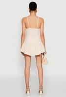 Womens V Neck Ruffle Cami Romper, Beige, Size L