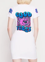 Womens Good Vibes Notch Neck T Shirt Dress, White, Size L