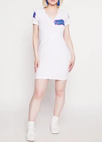 Womens Good Vibes Notch Neck T Shirt Dress, White, Size L