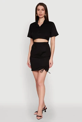Womens Lace Up Back Button Front Cut Out Mini Dress,