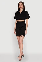 Womens Lace Up Back Button Front Cut Out Mini Dress,