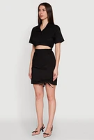Womens Lace Up Back Button Front Cut Out Mini Dress,