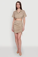Womens Lace Up Back Button Front Cut Out Mini Dress, S