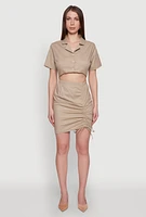 Womens Lace Up Back Button Front Cut Out Mini Dress,