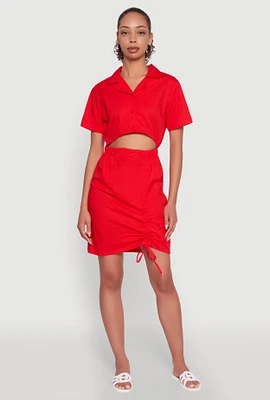 Womens Lace Up Back Button Front Cut Out Mini Dress, Red, Size S