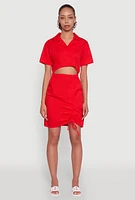 Womens Lace Up Back Button Front Cut Out Mini Dress, Red, Size S