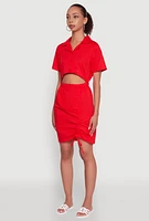 Womens Lace Up Back Button Front Cut Out Mini Dress, Red, Size S