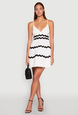 Womens Airy Contrast Trim Tiered Dress,