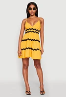 Womens Airy Contrast Trim Tiered Dress, Yellow, Size L