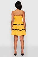 Womens Airy Contrast Trim Tiered Dress, Yellow, Size L