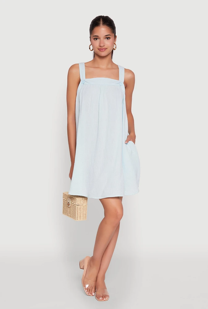 Womens Chic Gauze Knit Ruched Shift Dress,