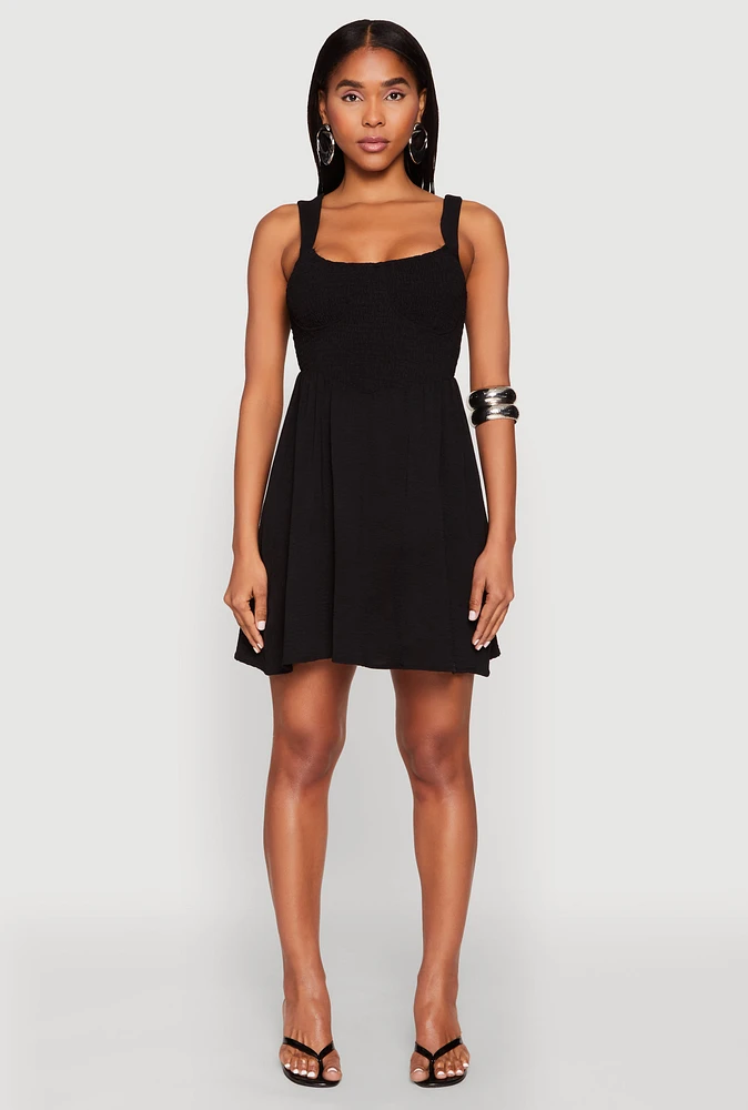 Womens Airy Crepe Knit Bustier Skater Dress, Black, Size XL