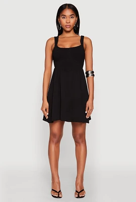 Womens Airy Crepe Knit Bustier Skater Dress, Black, Size XL