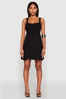 Womens Airy Crepe Knit Bustier Skater Dress, Black, Size XL