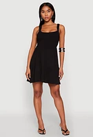 Womens Airy Crepe Knit Bustier Skater Dress, Black, Size XL