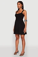 Womens Airy Crepe Knit Bustier Skater Dress, Black, Size XL