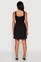 Womens Airy Crepe Knit Bustier Skater Dress, Black, Size XL
