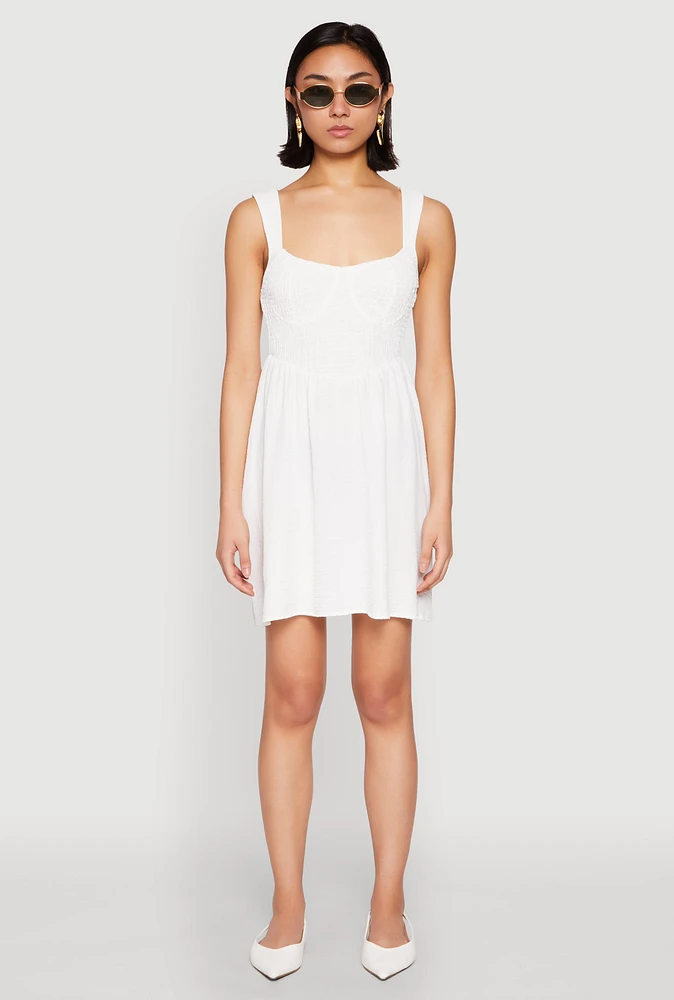 Womens Airy Crepe Knit Bustier Skater Dress, White, Size L