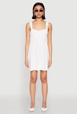 Womens Airy Crepe Knit Bustier Skater Dress, White, Size L