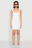 Womens Airy Crepe Knit Bustier Skater Dress, White, Size L